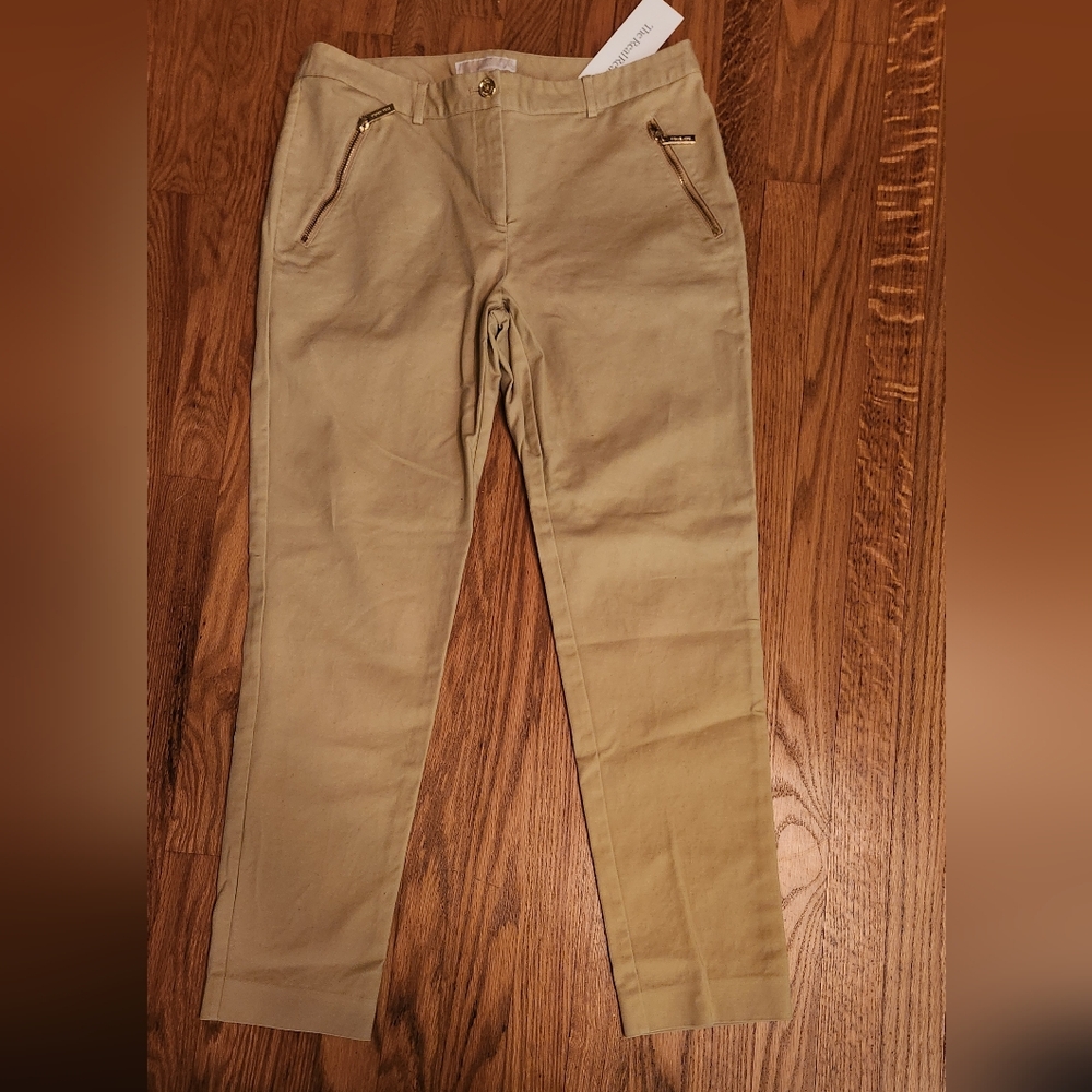 Michael Kors Tan Pants with gold zippers S 10 